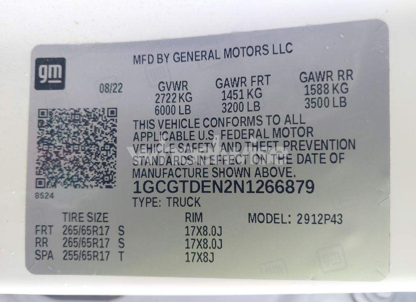 Photo 9 of 2022 Chevrolet Colorado 4WD SHORT BOX Z71 (VIN 1GCGTDEN2N1266879)