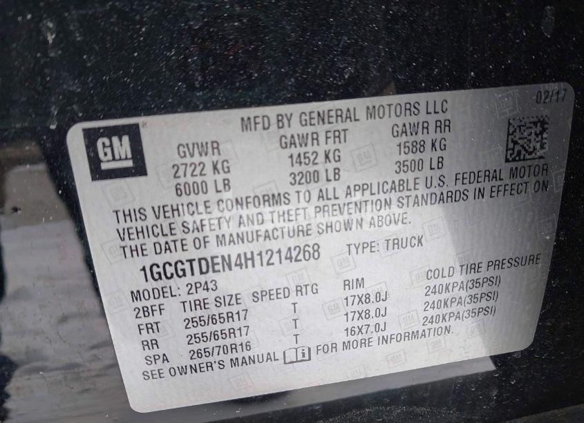 Photo 9 of 2017 Chevrolet Colorado Z71 (VIN 1GCGTDEN4H1214268)