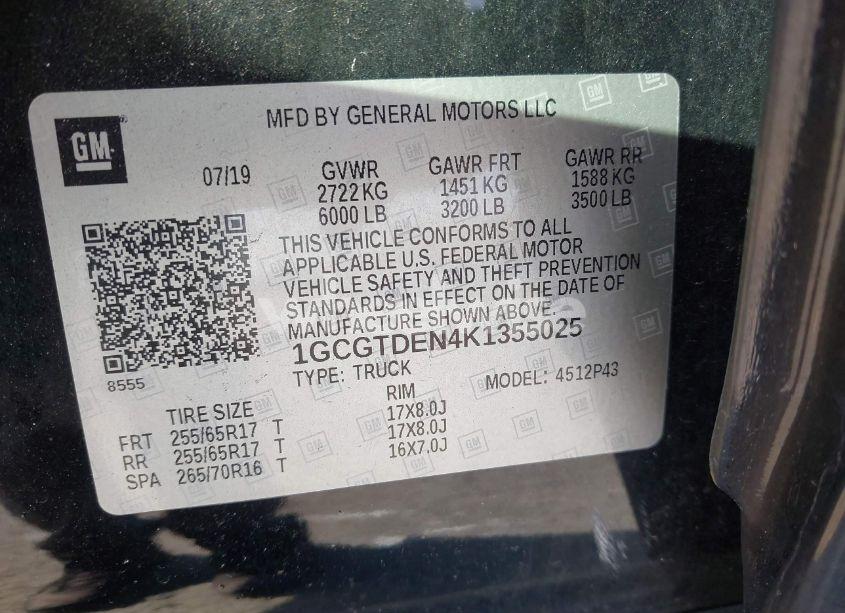 Photo 9 of 2019 Chevrolet Colorado Z71 (VIN 1GCGTDEN4K1355025)