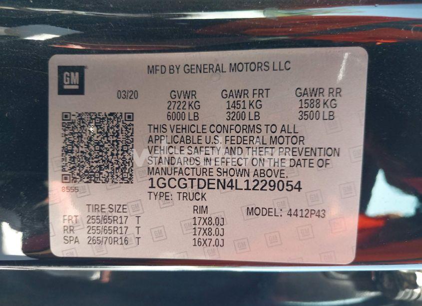 Photo 9 of 2020 Chevrolet Colorado 4WD SHORT BOX Z71 (VIN 1GCGTDEN4L1229054)