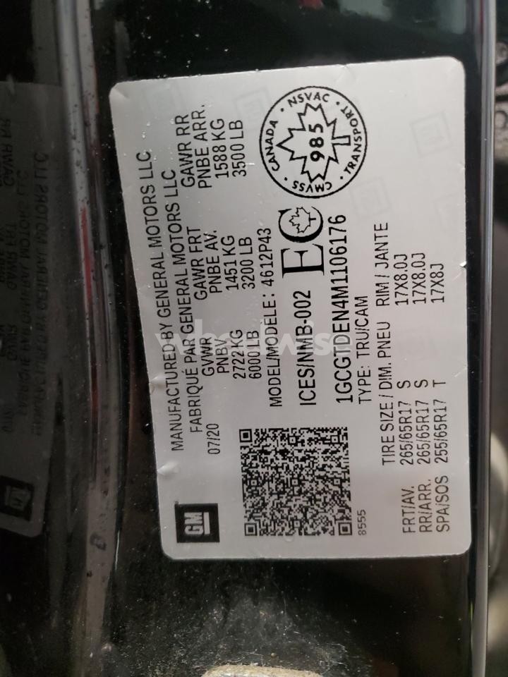 Photo 12 of 2021 CHEVROLET COLORADO Z71 N/A (VIN 1GCGTDEN4M1106176)