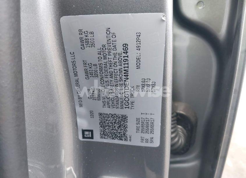 Photo 9 of 2021 Chevrolet Colorado 4WD SHORT BOX Z71 (VIN 1GCGTDEN4M1191469)