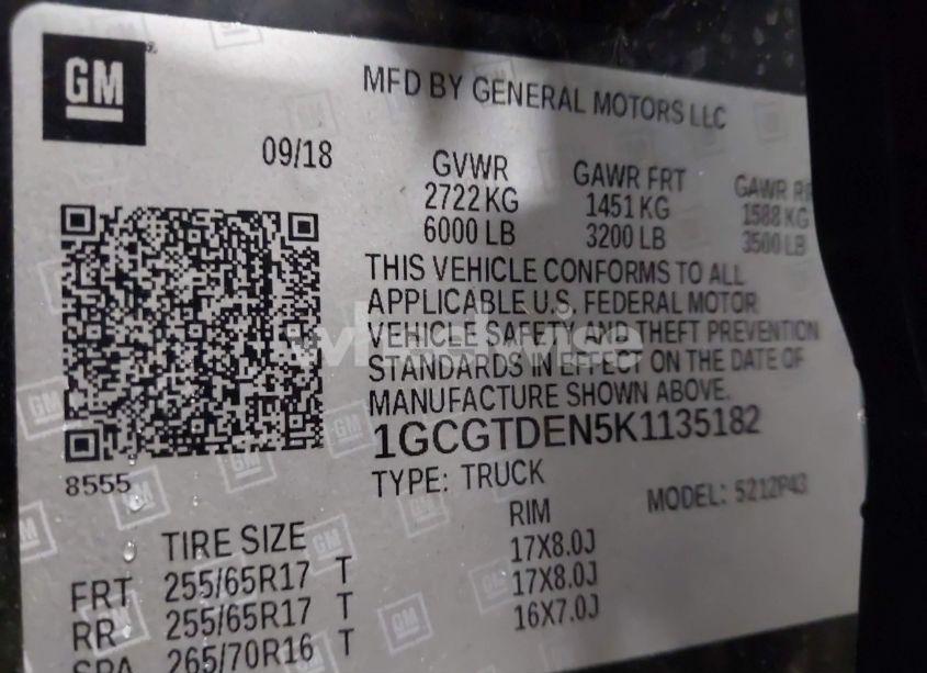 Photo 9 of 2019 Chevrolet Colorado Z71 (VIN 1GCGTDEN5K1135182)