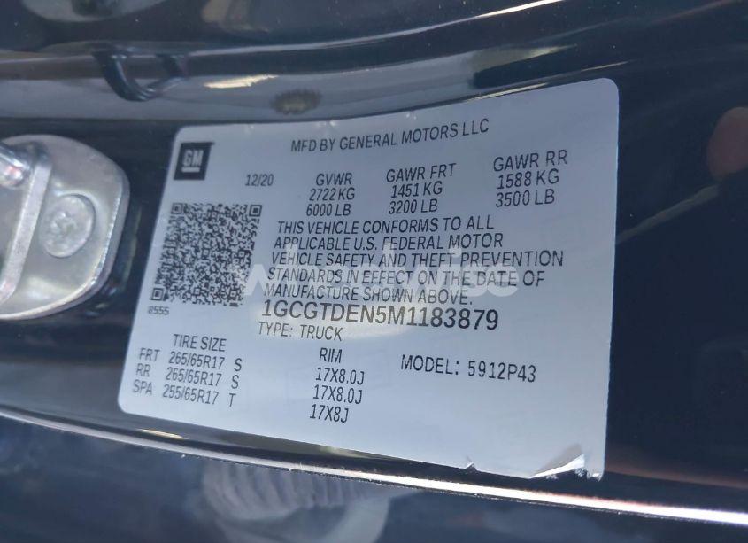 Photo 9 of 2021 Chevrolet Colorado 4WD SHORT BOX Z71 (VIN 1GCGTDEN5M1183879)