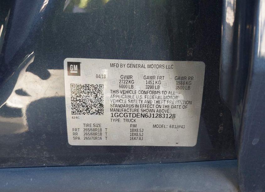 Photo 9 of 2018 Chevrolet Colorado Z71 (VIN 1GCGTDEN6J1283128)