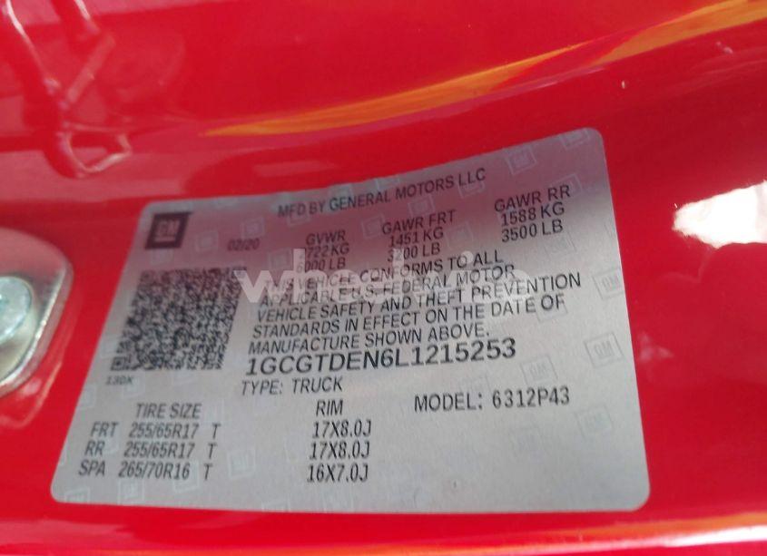 Photo 9 of 2020 Chevrolet Colorado 4WD SHORT BOX Z71 (VIN 1GCGTDEN6L1215253)