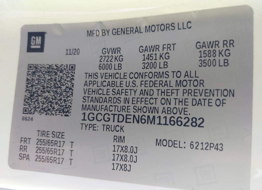 Photo 9 of 2021 Chevrolet Colorado 4WD SHORT BOX Z71 (VIN 1GCGTDEN6M1166282)