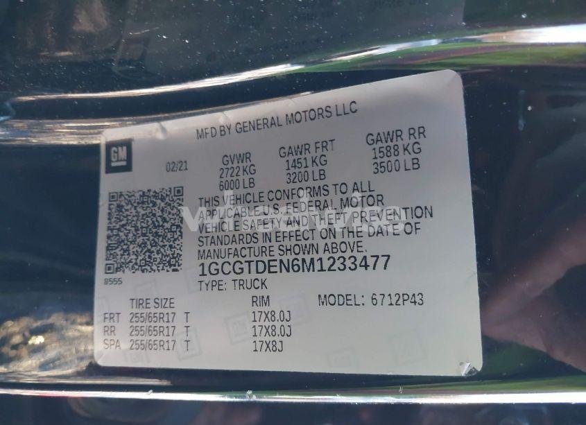 Photo 9 of 2021 Chevrolet Colorado 4WD SHORT BOX Z71 (VIN 1GCGTDEN6M1233477)