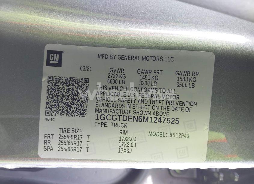 Photo 9 of 2021 Chevrolet Colorado 4WD SHORT BOX Z71 (VIN 1GCGTDEN6M1247525)