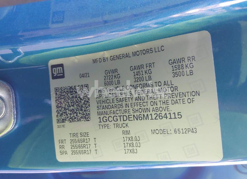 Photo 9 of 2021 Chevrolet Colorado 4WD SHORT BOX Z71 (VIN 1GCGTDEN6M1264115)