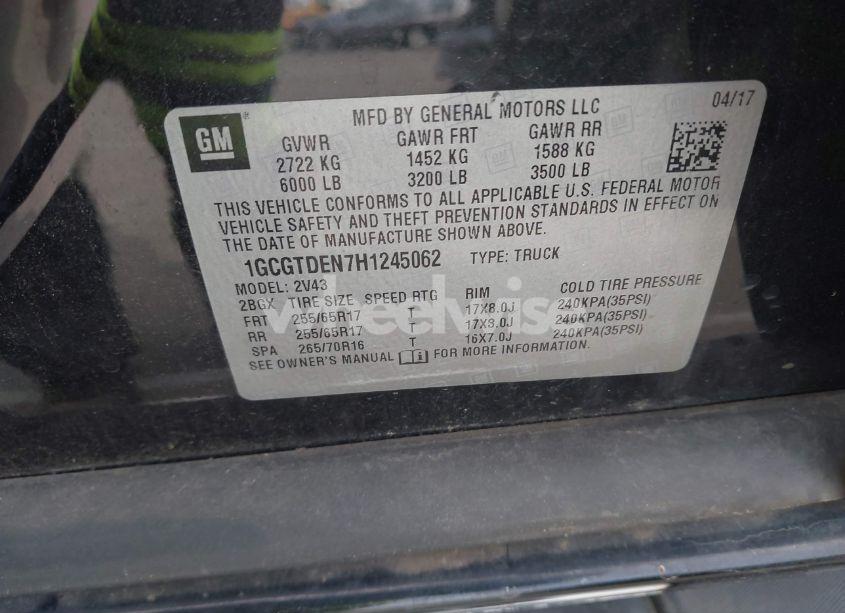 Photo 9 of 2017 Chevrolet Colorado Z71 (VIN 1GCGTDEN7H1245062)