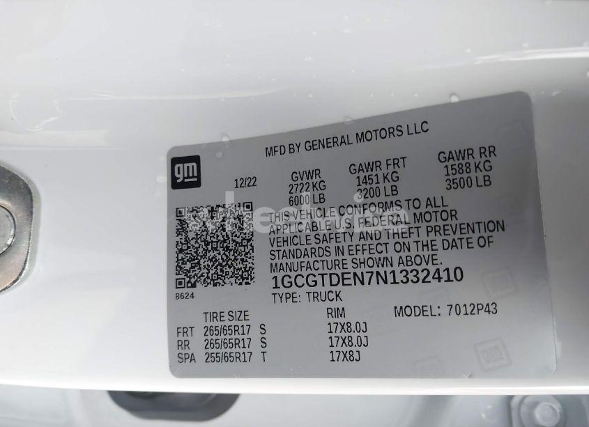 Photo 9 of 2022 Chevrolet Colorado 4WD SHORT BOX Z71 (VIN 1GCGTDEN7N1332410)