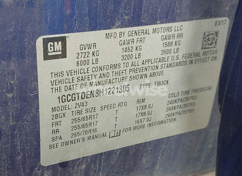 Photo 9 of 2017 Chevrolet Colorado Z71 (VIN 1GCGTDEN8H1221305)