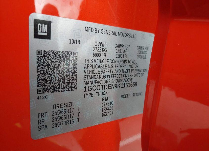 Photo 9 of 2019 Chevrolet Colorado Z71 (VIN 1GCGTDEN9K1151658)