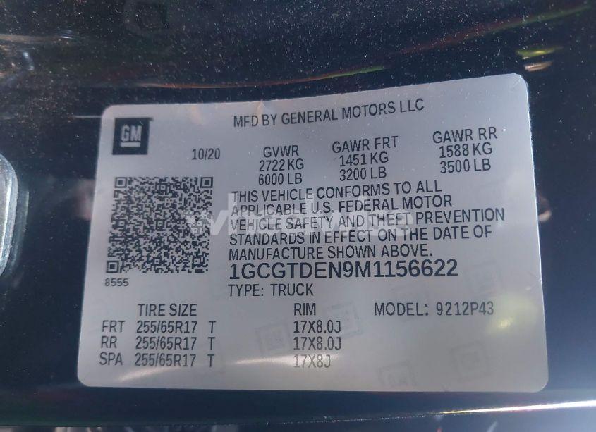 Photo 9 of 2021 Chevrolet Colorado 4WD SHORT BOX Z71 (VIN 1GCGTDEN9M1156622)