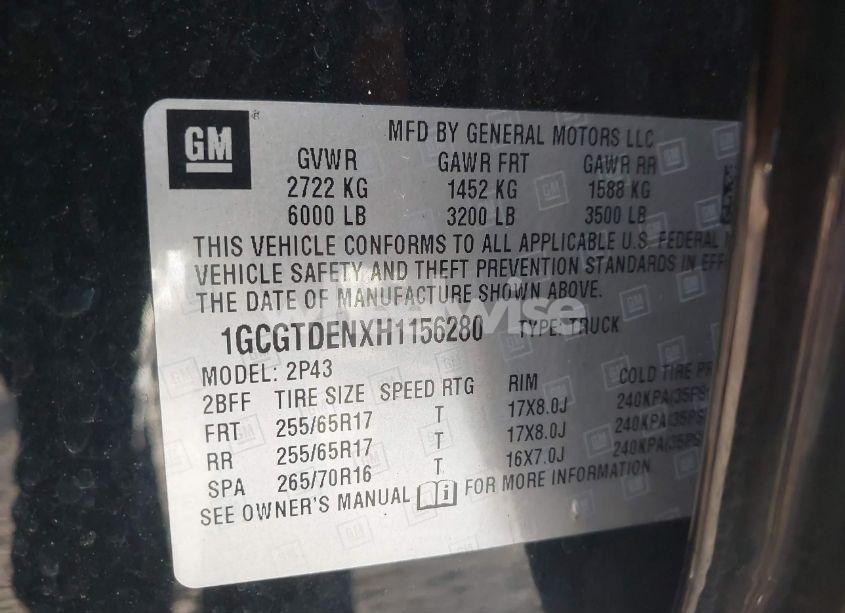 Photo 9 of 2017 Chevrolet Colorado Z71 (VIN 1GCGTDENXH1156280)