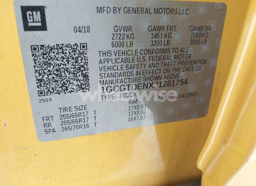 Photo 9 of 2018 Chevrolet Colorado Z71 (VIN 1GCGTDENXJ1281754)