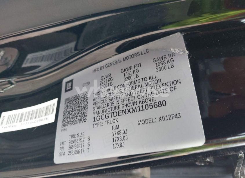 Photo 9 of 2021 Chevrolet Colorado (VIN 1GCGTDENXM1105680)