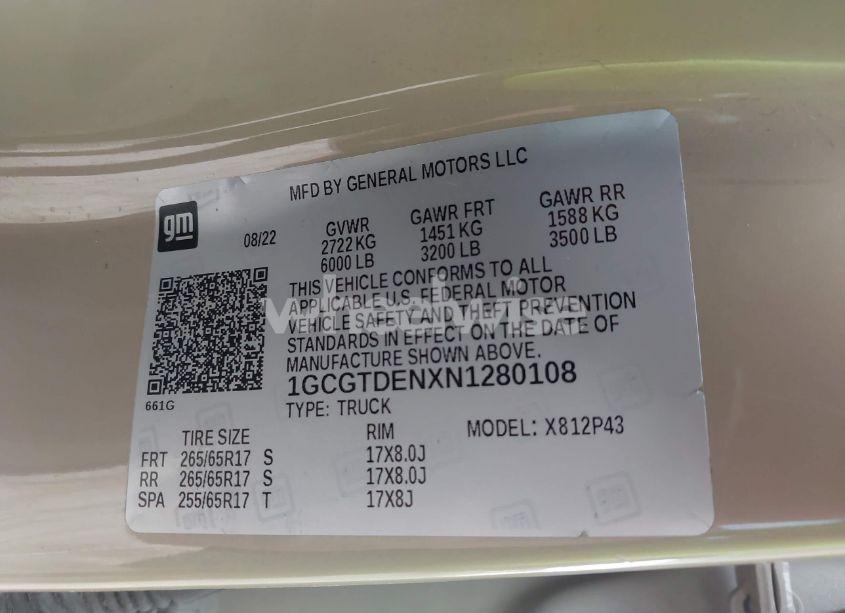 Photo 9 of 2022 Chevrolet Colorado 4WD SHORT BOX Z71 (VIN 1GCGTDENXN1280108)