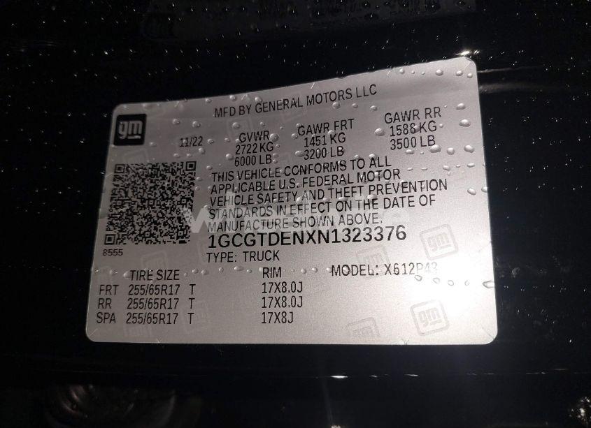 Photo 9 of 2022 Chevrolet Colorado 4WD SHORT BOX Z71 (VIN 1GCGTDENXN1323376)