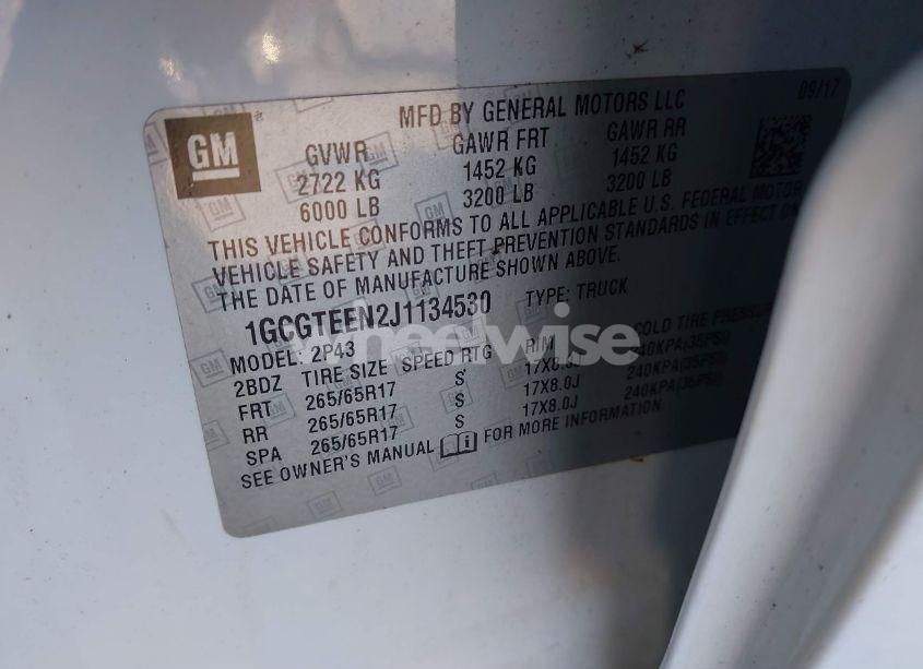 Photo 9 of 2018 Chevrolet Colorado ZR2 (VIN 1GCGTEEN2J1134530)