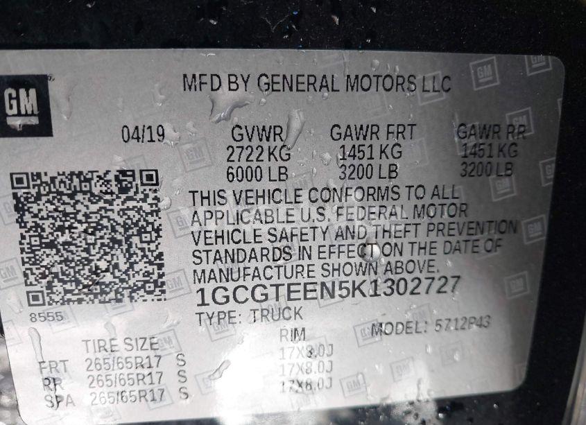 Photo 9 of 2019 Chevrolet Colorado ZR2 (VIN 1GCGTEEN5K1302727)