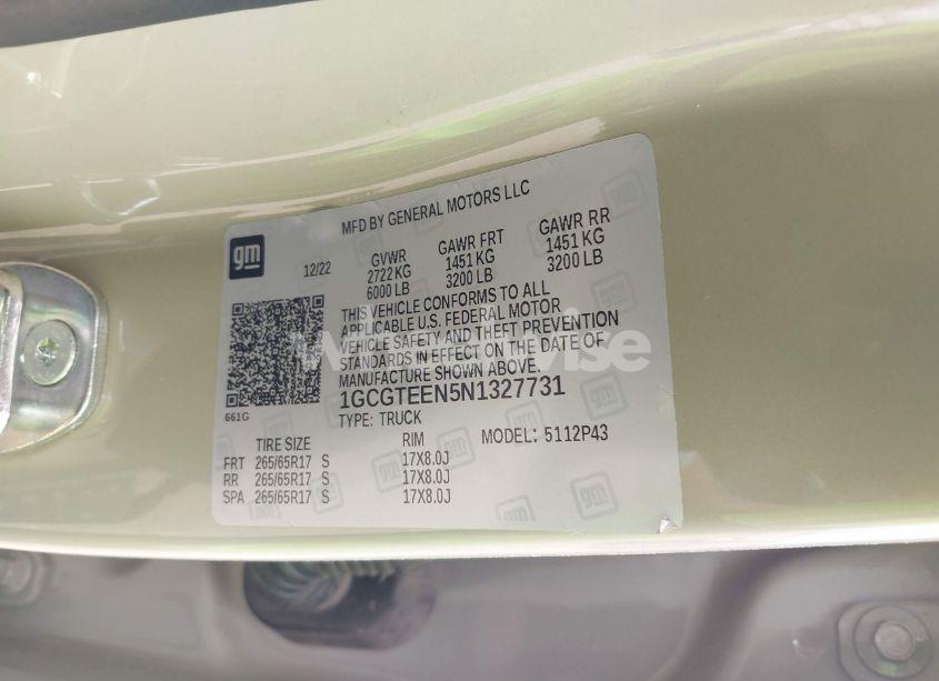 Photo 9 of 2022 Chevrolet Colorado 4WD SHORT BOX ZR2 (VIN 1GCGTEEN5N1327731)