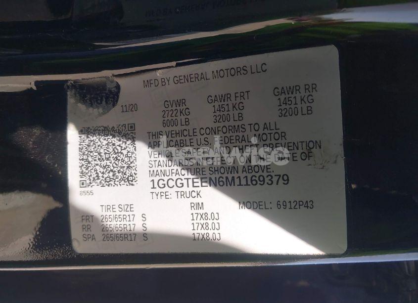 Photo 9 of 2021 Chevrolet Colorado 4WD ZR2 (VIN 1GCGTEEN6M1169379)