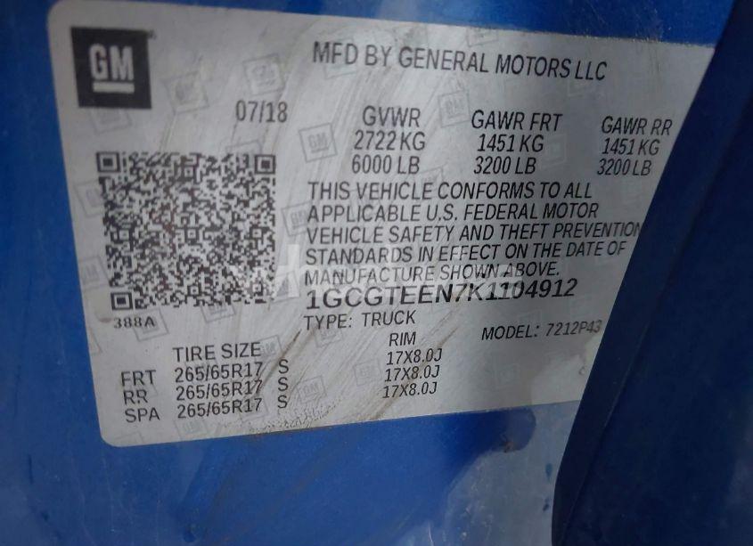 Photo 9 of 2019 Chevrolet Colorado ZR2 (VIN 1GCGTEEN7K1104912)