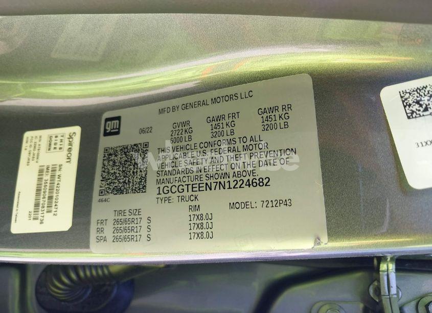 Photo 9 of 2022 Chevrolet Colorado 4WD SHORT BOX ZR2 (VIN 1GCGTEEN7N1224682)