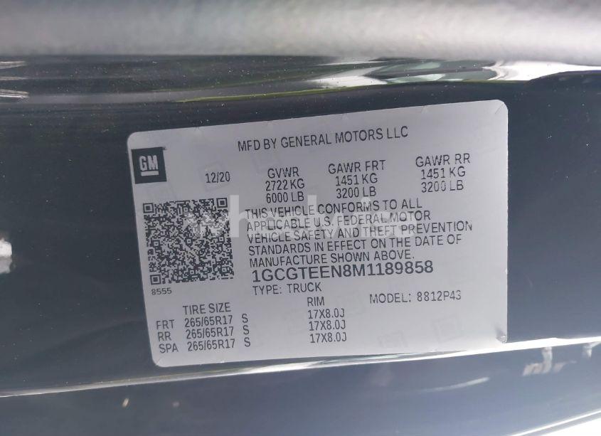 Photo 9 of 2021 Chevrolet Colorado 4WD SHORT BOX ZR2 (VIN 1GCGTEEN8M1189858)