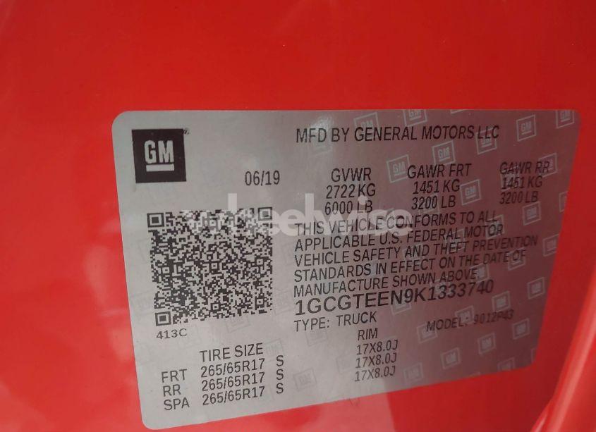 Photo 9 of 2019 Chevrolet Colorado ZR2 (VIN 1GCGTEEN9K1333740)