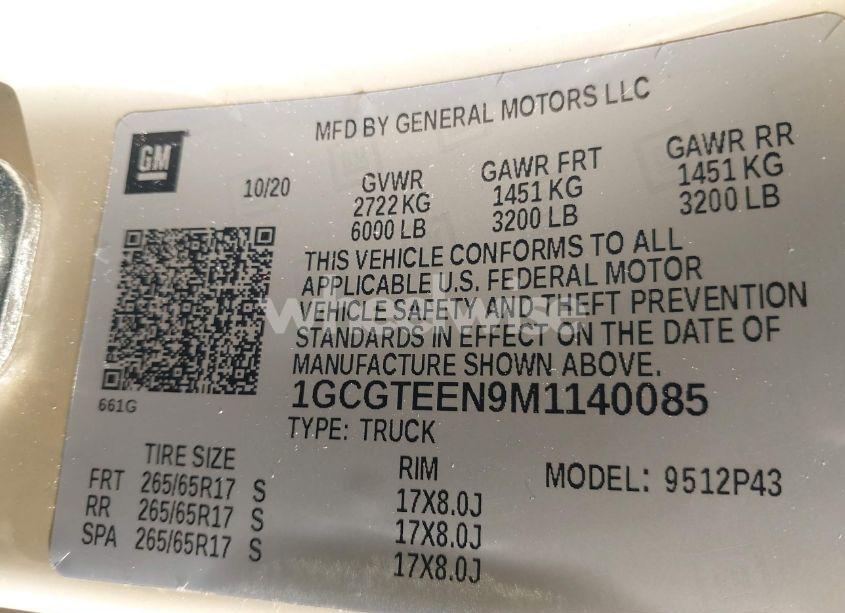 Photo 9 of 2021 Chevrolet Colorado 4WD SHORT BOX ZR2 (VIN 1GCGTEEN9M1140085)