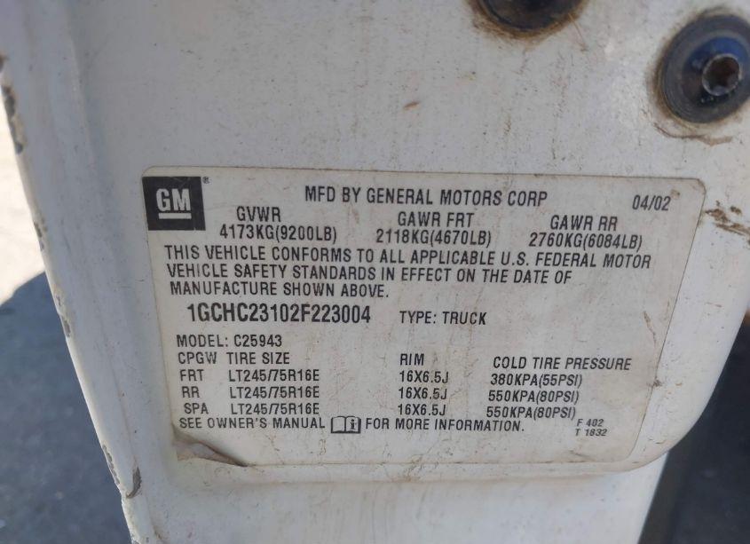 Photo 9 of 2002 Chevrolet Silverado 2500HD (VIN 1GCHC23102F223004)