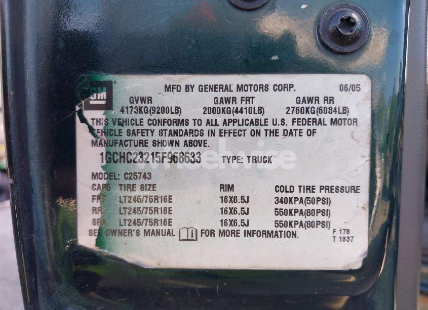 Photo 9 of 2005 Chevrolet Silverado 2500HD LS (VIN 1GCHC23215F968633)