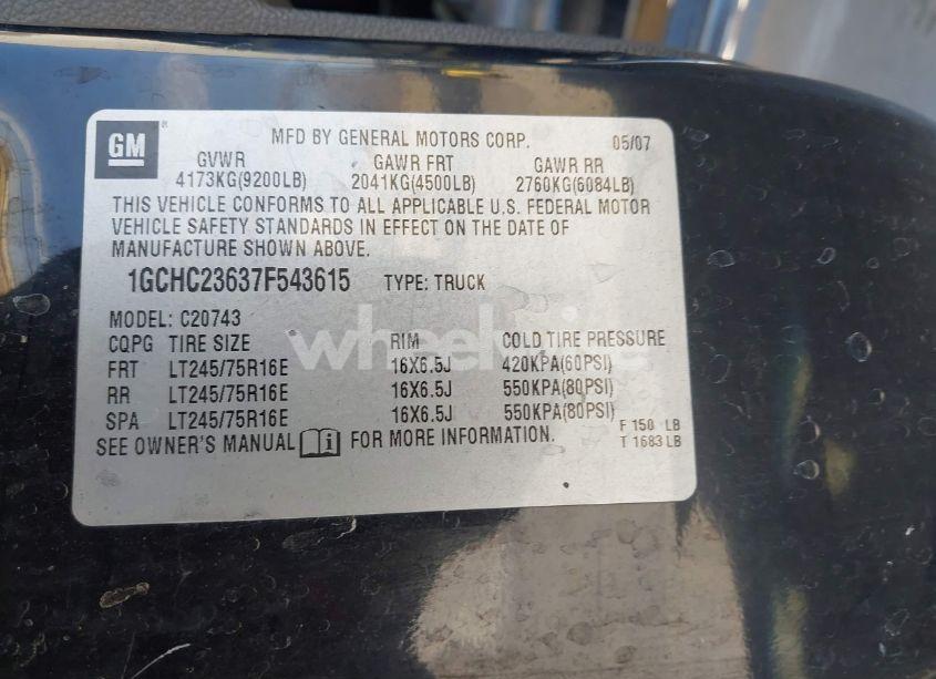 Photo 7 of 2007 Chevrolet Silverado 2500HD LT1 (VIN 1GCHC23637F543615)