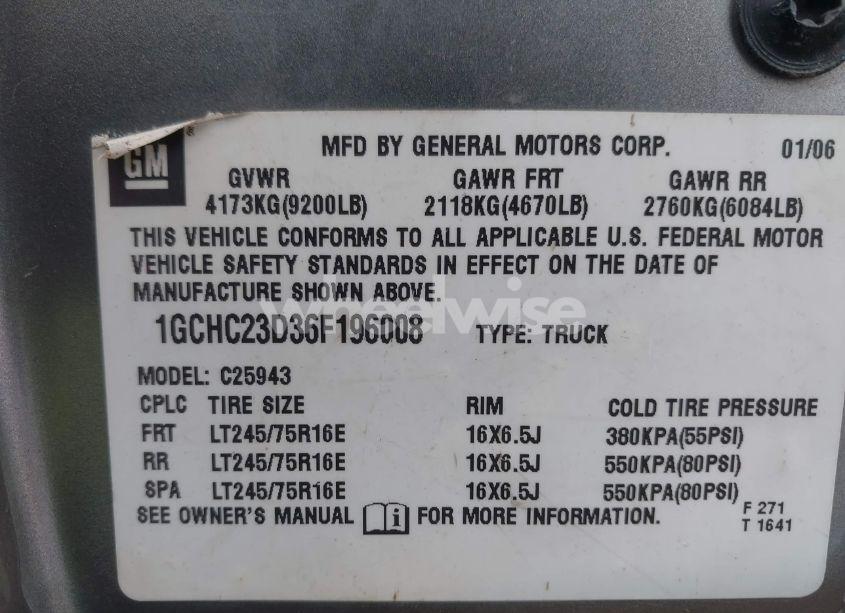 Photo 9 of 2006 Chevrolet Silverado 2500HD LT1 (VIN 1GCHC23D36F196008)