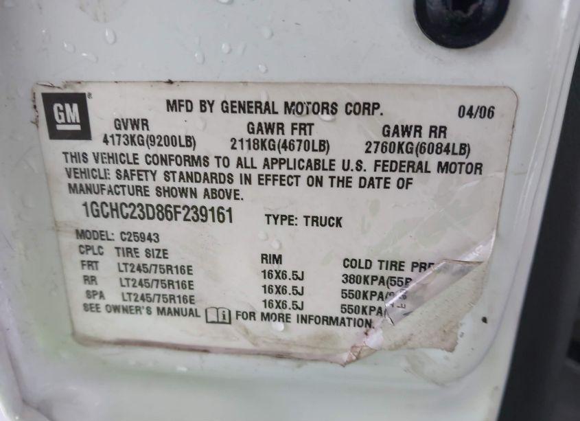 Photo 9 of 2006 Chevrolet Silverado 2500HD WORK TRUCK (VIN 1GCHC23D86F239161)