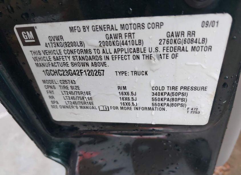 Photo 9 of 2002 Chevrolet Silverado 2500HD LT (VIN 1GCHC23G42F120267)