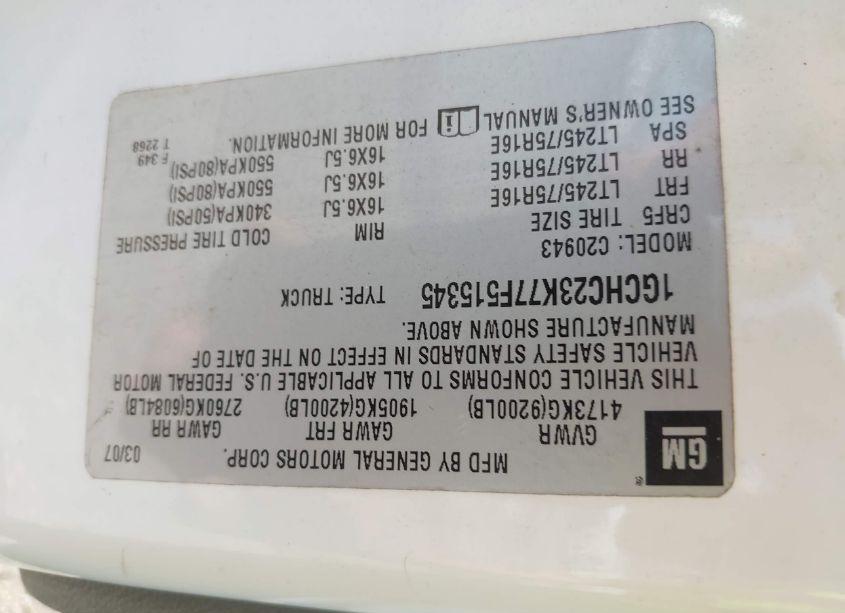 Photo 9 of 2007 Chevrolet Silverado 2500HD WORK TRUCK (VIN 1GCHC23K77F515345)