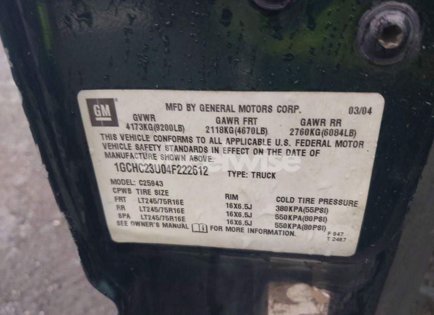 Photo 9 of 2004 Chevrolet Silverado 2500HD WORK TRUCK (VIN 1GCHC23U04F222612)