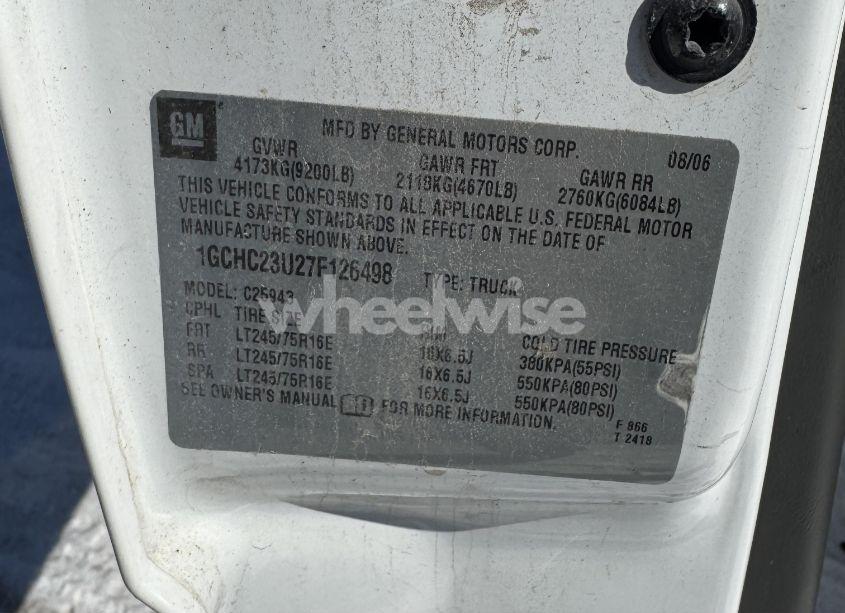 Photo 9 of 2007 Chevrolet Silverado 2500HD CLASSIC WORK TRUCK (VIN 1GCHC23U27F126498)