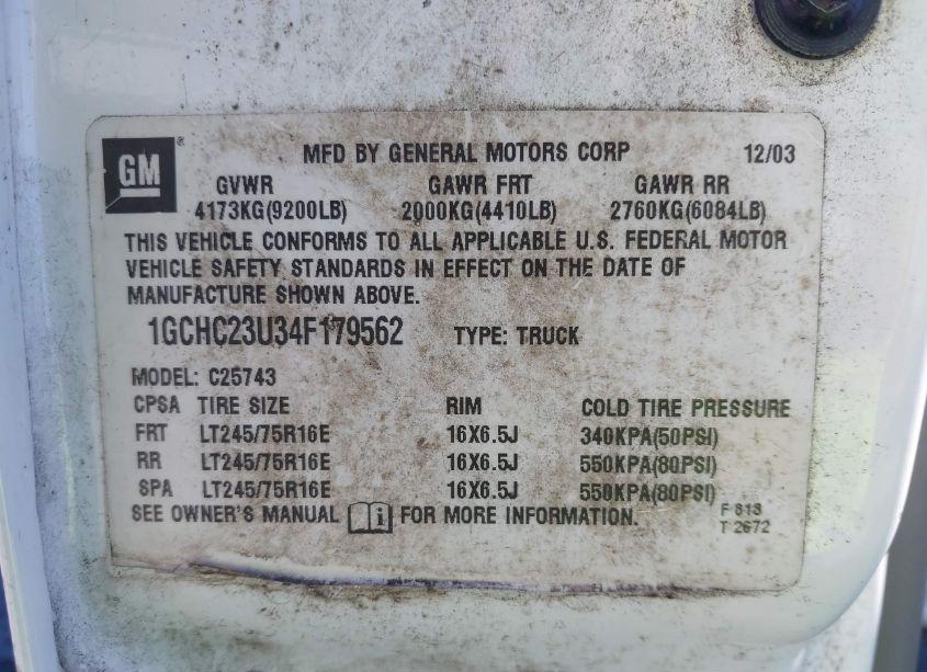 Photo 9 of 2004 Chevrolet Silverado 2500HD LT (VIN 1GCHC23U34F179562)