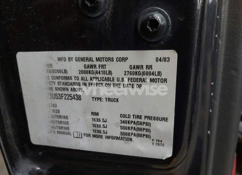 Photo 9 of 2003 Chevrolet Silverado 2500HD LS (VIN 1GCHC23U53F225438)