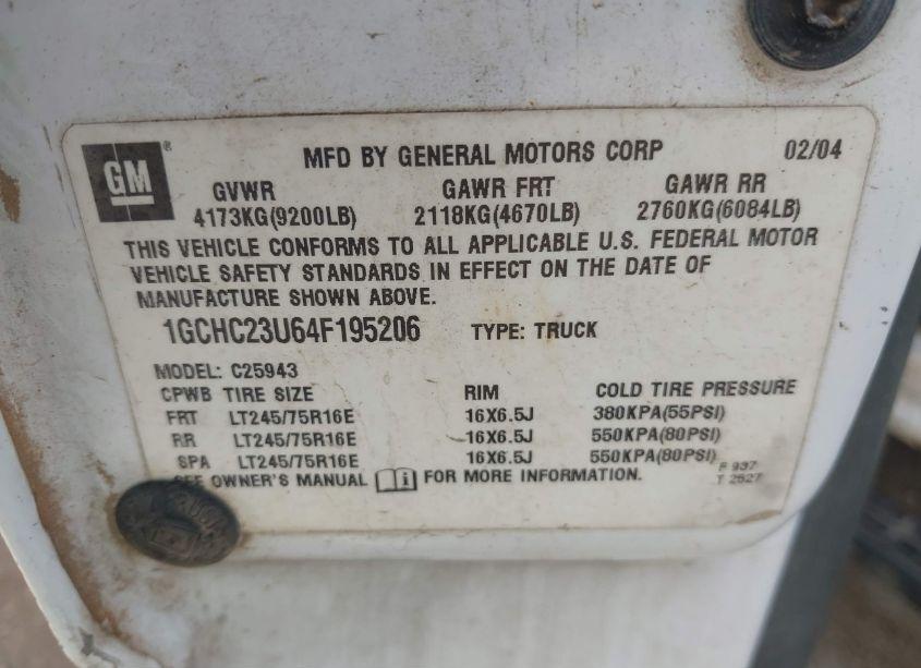 Photo 9 of 2004 Chevrolet Silverado 2500HD WORK TRUCK (VIN 1GCHC23U64F195206)