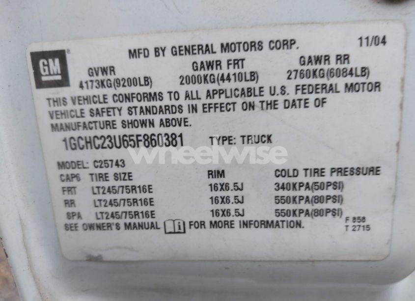 Photo 9 of 2005 Chevrolet Silverado 2500HD LS (VIN 1GCHC23U65F860381)