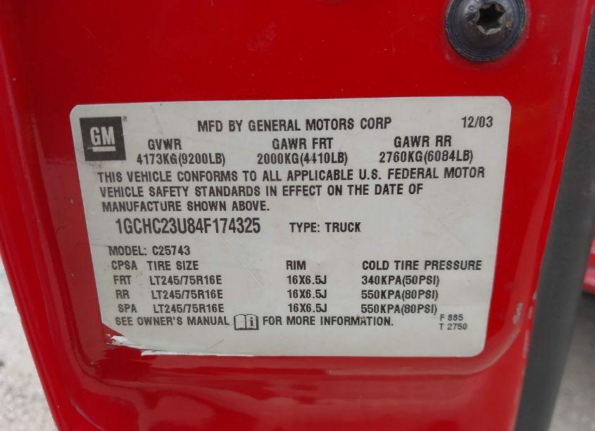 Photo 9 of 2004 Chevrolet Silverado 2500HD LS (VIN 1GCHC23U84F174325)