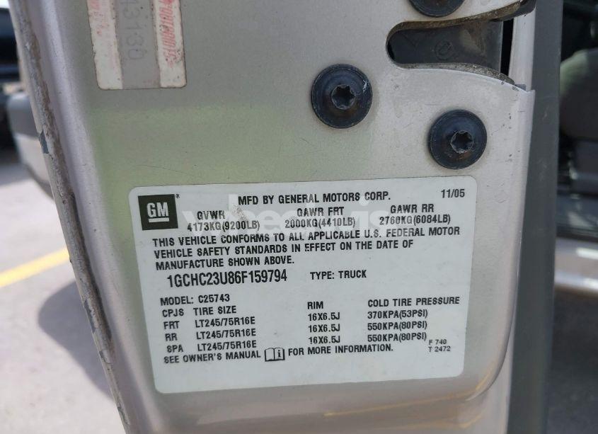 Photo 9 of 2006 Chevrolet Silverado 2500HD WORK TRUCK (VIN 1GCHC23U86F159794)