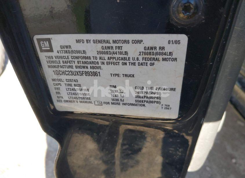 Photo 9 of 2005 Chevrolet Silverado 2500HD LS (VIN 1GCHC23UX5F893061)