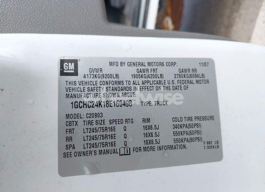 Photo 9 of 2008 Chevrolet Silverado 2500HD WORK TRUCK (VIN 1GCHC24K18E160498)